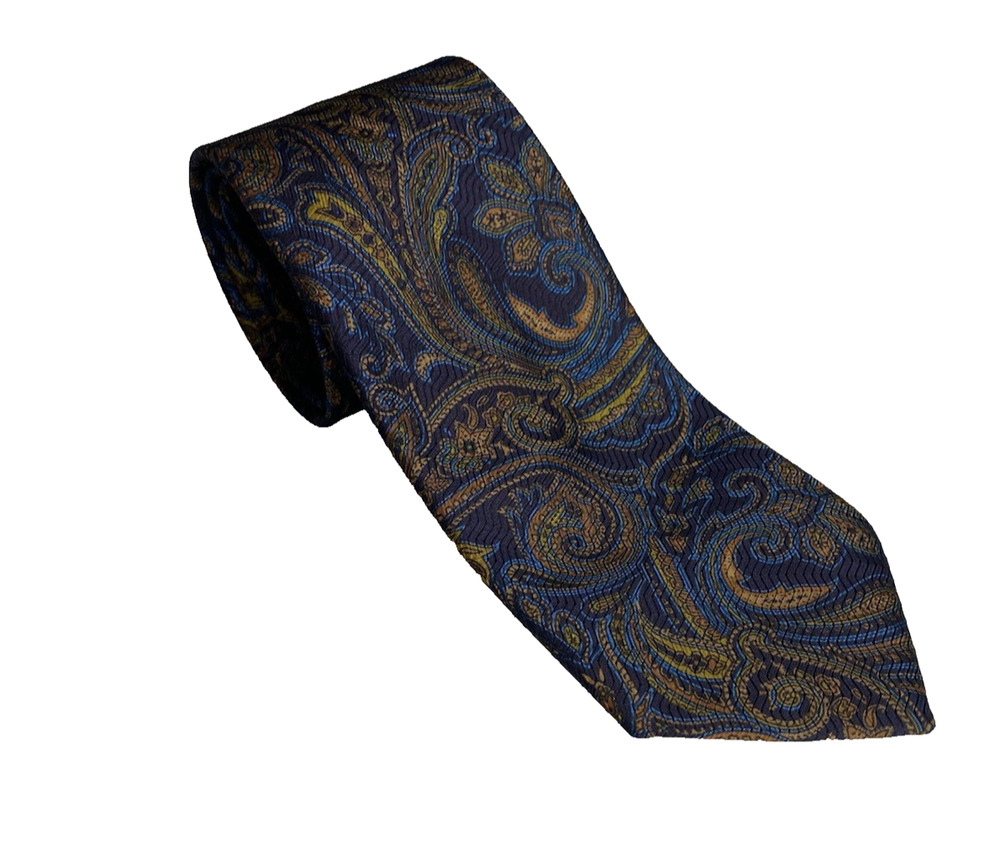 Bijan 100% Silk Necktie Blue Paisly Wearable Art Maximalist Tie Made In Italy